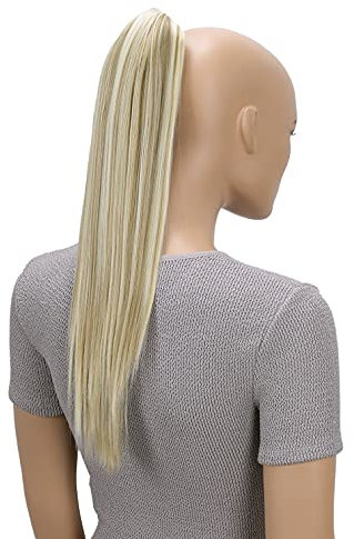 CAISHA 50cm Clip on Zopf Haarteil Pferdeschwanz Haarverlängerung Kunsthaar Glatt Hellblond Mix H153