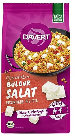 Davert Bulgur Salat 170g – Würzige Komposition aus Bulgur, roten Linsen, fruchtigen Tomaten & Zucchini, warm und kalt genießbar – 100% Davert Bio-Qualität (1 x 170g)