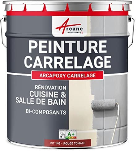 Peinture carrelage, cuisine & salle de bain, résine bi-composante : Arcapoxy carrelage - 1 kg (jusqu'à 10 m² en 2 couches) Rouge Tomate - RAL 3013 - ARCANE INDUSTRIES