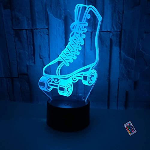 YTDZLTD Kreative 3D Skate-Schuhe Nacht Licht 16 Farben Andern Sich Fernbedienung USB-Strom Touch Schalter Dekor Lampe Optische Täuschung Lampe LED Lampe Tisch Kinder Brithday Weihnachten Geschenke
