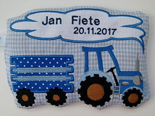 Wärmekissen Traktor mit Anhänger - Name und Datum Körnerkissen Mikrowelle
