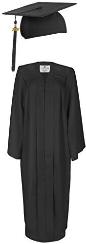 LIERYS Doktorhut und Talar im Set in Schwarz - Absolventenhut (Quaste und Jahreszahl 2019) mit Robe für Abschlussfeiern - Umhang XL bis 1,95 m, Dr. Hut One Size 54-61 cm