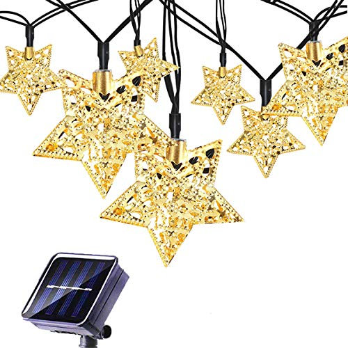 KINGCOO Solar Star Lichterketten Aussen, 4.8M 20LED Marokkanische Metall Sterne Solar Außenlichter Laterne Lichter für Garten Hof Home Landschaft Weihnachtsfeier Beleuchtung Dekorationen (Warmweiß)