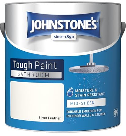 Johnstone's - Bathroom Paint - Silver Feather - Mid Sheen Finish - Stain Blocker Paint - Use in Moist & Damp Areas - Low Odour - Dry in 1-2 Hours - 12m2 Coverage per Litre - 2.5L