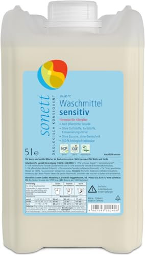 Sonett Waschmittel sensitiv 30-95°C, Flüssigkeit, Unparfümiert, 10 l, Bio-Zertifizierung