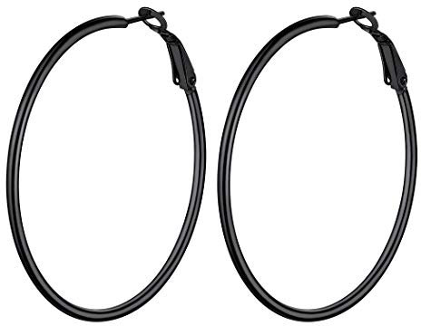 Suplight Creolen schwarz Damen Edelstahl Groß Runde Kreis Ohrringe 50mm Hoop Kreolen Minimalist Geometrische Ohr Piercing für Frauen Mädchen Accessoire für Weihnachten