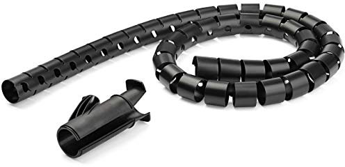 Gaine Spirale Range-câble en Noir - 2,5 m - Diamètre de 25 mm - avec Outil pour insérer Les câbles (CMSCOILED2)