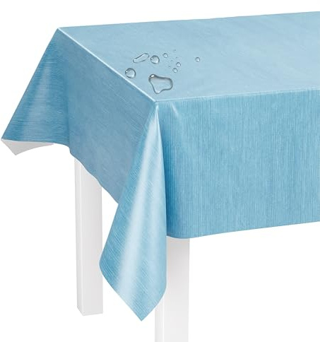 LILENO HOME Tischdecke abwaschbar als Meterware 160x140cm (Schnittkante) in Denim Blau - Wachstuchtischdecke wasserabweisend ideal als Tischtuch o. Tischläufer für Bierzeltgarnitur