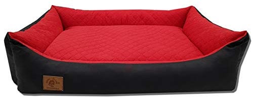 Odolplusz XXL - Hundebett für große Hunde - Hundekissen - Hundesofa mit Wendekissen | Bezug abnehmbar und waschbar [ 100x70cm, Schwarz-Rot ]