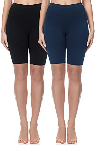 Merry Style Damen Sport Leggings kurz Sportleggings Radlerhose Sporthose aus Baumwolle 2 Pack MS10-200 (Schwarz/Marineblau(2Pack), M)