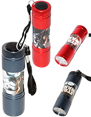 alles-meine.de GmbH 2 Stück kleine - Taschenlampen LED - Star Wars - aus Metall - für Kinder & Erwachsene - Mini Lampe/Projektor - 9 Fach LEDlicht - Licht Auto Kindertasc..
