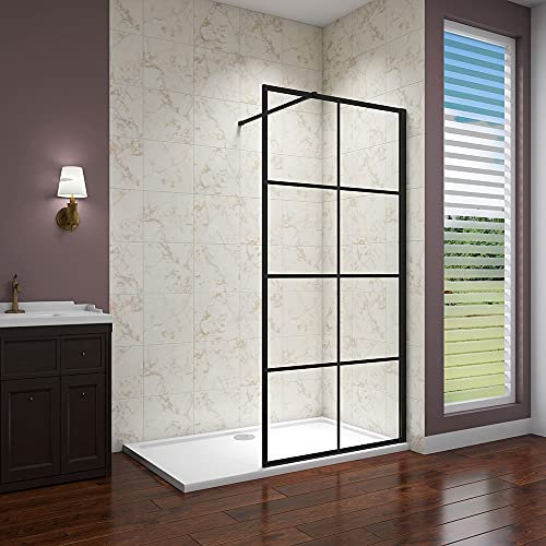Acezanble 900x1850mm Black Walk in Wet Room Shower Enclosure 8mm Nano Glass Screen with 1400x900mm Shower Tray