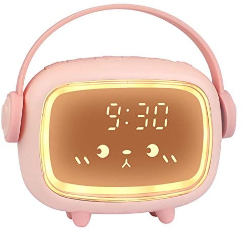 Ayybboo Wecker Kinder,Digital Kinderwecker für Mädchen Jungen,Digitaluhr Engel Wecker Uhr Wecker mit Lichter und Schlummerfunktion (Rosa)