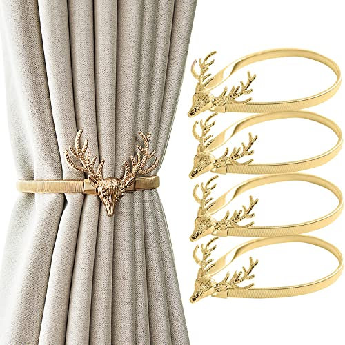 Newsmy Raffhalter für Vorhänge, kreative Hirsch-Vorhang-Raffhalter, Vorhanghalter für Zuhause, Outdoor-Vorhangdekoration (Goldhirsch), 4 Stück