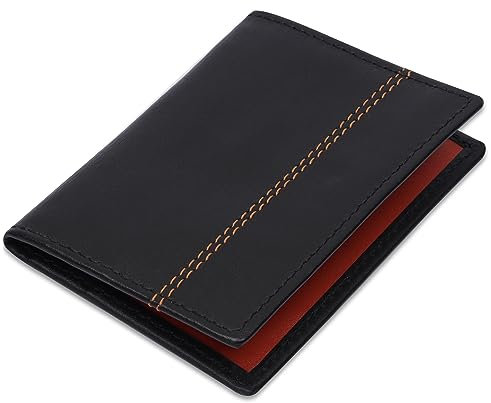 AMEHA Portefeuille Homme en Cuir, avec 6 Compartiments, Blocage RFID, Protège Contre Le Piratage Bancaire, Portefeuille Homme, Porte Carte de Crédit - Noir/Orange