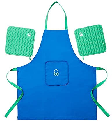 Set 3pc delantal (delantal + 2 agarradores) 75x85cm 100% algodón 190gsm azul , colección Rainbow