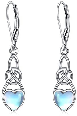 YAFEINI Keltische Mondstein Ohrringe Damen 925 Sterling Silber irische Keltische Knoten Leverback Herz irischer Schmuck für Damen