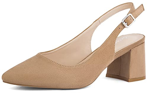 Greatonu Women's Pointed Toe Slingback Court Shoes Block Heel Ladies Pumps Ankle Strap Dress Shoes