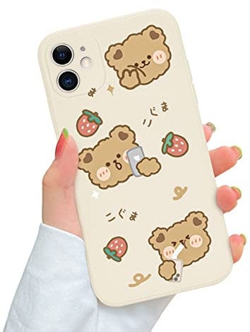 Newseego Case Compatible with iPhone 11 Cute Bear Strawberry Cartoon Pattern Phone Case for Girls and Women Light Slim Soft Liquid Silicone Shockproof Protective Cover for iPhone 11