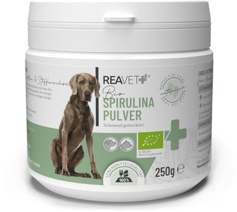 ReaVET Spirulina Pulver Bio für Hunde & Katzen 250g - Mikroalge unterstützt Haut & Fell, Immunsystem & Stoffwechselprozesse, Biologischer Anbau, Vitamine & Mineralstoffe