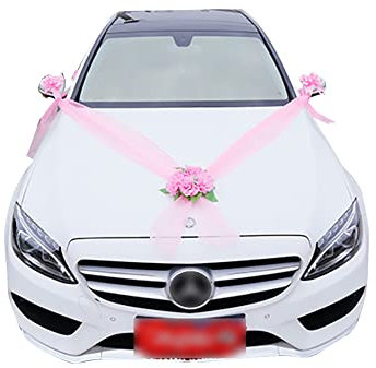 Tiardey Décoration de Fleurs de Voiture de Mariage Bouquet Artificiel Arcs Décorations de Mariage Ruban Décoration de Voiture de Mariage Guirlande pour fête de Mariage - Rose