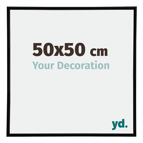 yd. Your Decoration - Cadre Photo 50x50 cm - Noir Brillant - Cadre Photo en Plastique Avec Verre acrylique - Anti-Reflet - Cadre 50x50 - Annecy