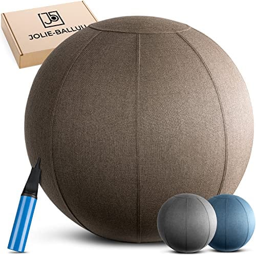 jolie-balluu Sitzball Büro ergonomisch hochwertiger Stoff [Nachhaltigkeitszertifikat] 65cm inkl. Pumpe, gesunde Alternative zum Stuhl, Bürostuhl ergonomisch, Gymnastikball mit Bezug (Taupe)
