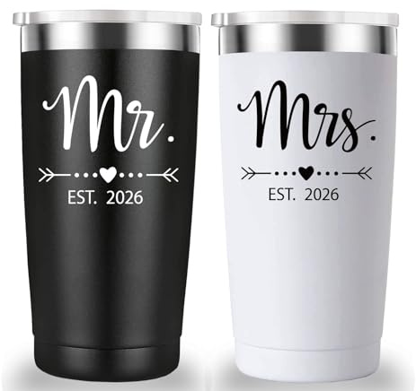 Mamihlap Mr and Mrs Est 2026 Travel Mug Tumbler.Newlyweds Couples Wife Bride To Be Newly Engaged Bridal Shower Gifts.Wedding Tumbler Idea for Bridal Showers Engagement.(20oz Black&White)