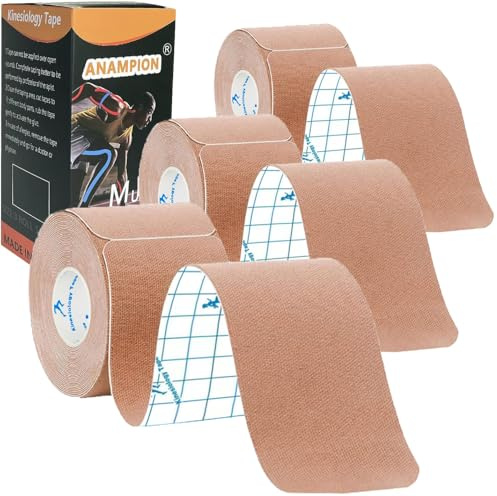 ANAMPION Kinesiology Tape Precut (3 Rolls,60 Strips) (5M,Flesh Color) | Waterproof Sports Tape for Athletes Physio Elastic Tape Pain Relief Adhesive for Muscles Shin Splints Ankle Knee & Shoulder