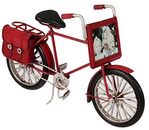 Lenzbach Fahrrad rot aus Metall 22 cm mit Bilderrahmen Fahrrad Oldtimer Nostalgie Blech Modell Rad Velo