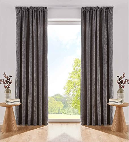 Gardinenbox 2er Set Vorhänge Thermo Chenille Dunkelgrau HxB 245x140 cm Schlaufenband Samtig Weich Verdunkelung, 2022500-2