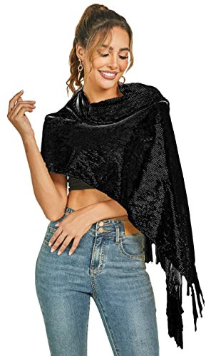 SHINEVAN Glitzer Glanz Pailletten Schals für Frauen Mode Leicht Sonnenschutz Schals Sonnenschutz Party, Schwarz, Standard