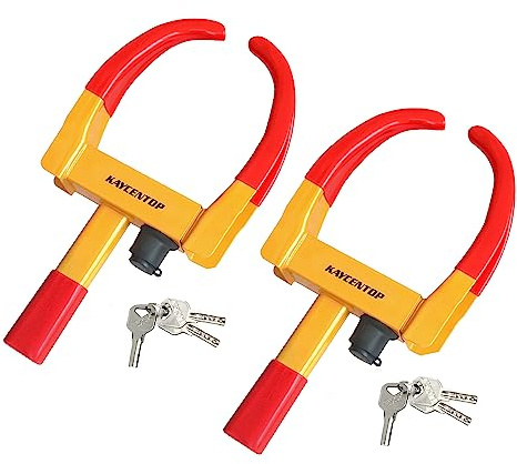 KAYCENTOP Radkrallenschloss, Universal-Sicherheits-Reifenschloss, Diebstahlschutz, max. 27.9 cm Länge, für Auto, Anhänger, SUV, Boote, ATV, Golfwagen, 2 Packungen mit 6 Schlüsseln (rot-gelb)