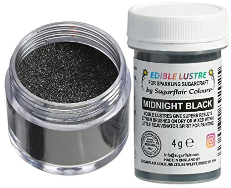 Sugarflair Midnight Black Edible Lustre Dust (E171 Free), Add a Lustrous Shine to Cakes or Decorations. Brush On or Add Rejuvenator to Create Eye-Catching Edible Paint - 4g