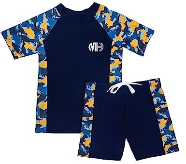 PAEHUIMT Costume da Bagno Bambino, Costume Piscina con Protezione UV per Ragazzi, Maglietta da Bagno (8-9 Anni)