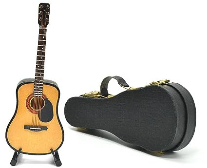 Musiin Mini-Gitarre mit Ständer und Koffer, 13 cm große Mini-Akustikgitarre mit 6 Saiten, Dekoration für Zuhause, Musikstudio, Schreibtisch, Regal, Geschenk für Gitarrenliebhaber (akustisch)
