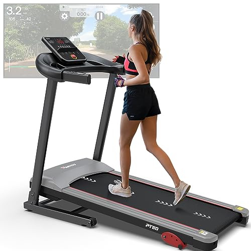 PASYOU Tapis de Course Pliable,2.0HP Vitesse Réglable 1-12KM/H Tapis Roulant Inclinable,15 Pré-programmes avec Affichage LED et Kinomap APP,Silencieux Exercice à Domicile et au Bureau,Gris