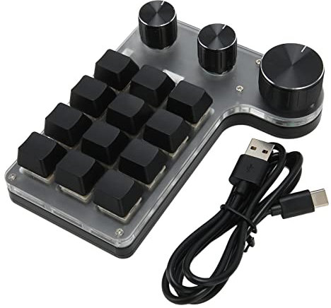 12 Keys Keypad,Mini Macro Mechanical Gaming Keyboard,Blue Tooth USB Connection Portable Programmable Macro Keyboard with 3 Knobs for Home and Office