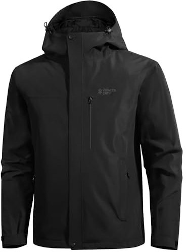 Pioneer Camp Herren Regenjacke Wasserdicht Atmungsaktiv Outdoor Jacke Mit Kapuze 4 Taschen Schwarz XL