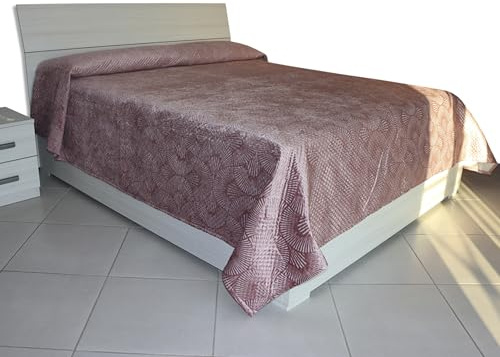 HABITA 33 HOME Winter-Tagesdecke 250x280 cm – Weiche Samt-Bettdecke für Herbst & Winter – Kuschelige Steppdecke in Übergröße – Hergestellt in Italien (Rosa Ventaglio)