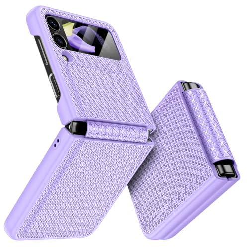 Doeshine for Samsung Galaxy Z Flip 4 Case with Back Screen Protector & Hinge Protection, Slim Fit Stylish Texture Non-Slip Hard Shockproof Protective Cover for Samsung Galaxy Z Flip 4 (Purple)