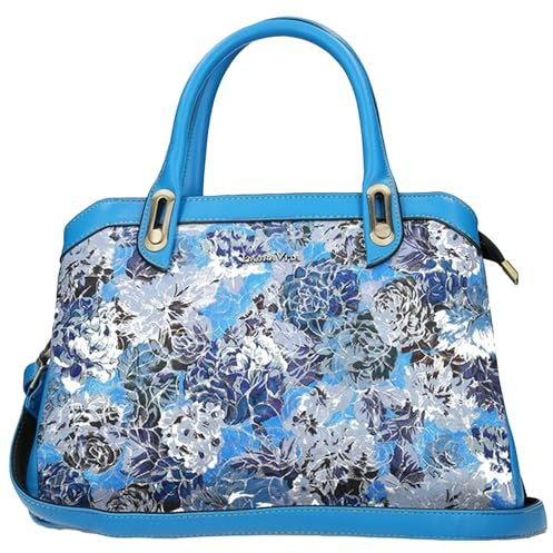 Laura Vita Damen Henkeltasche Umhängetasche Blumen Muster Aramis, Farbe:Blau