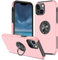 XYZNTMF for iPhone 14 Phone Case Built-in Ring Holder Shockproof Silicone Bumper Matte Hard PC Case compatible with Magnetic Car Mount Full Protective Skin Cover Case for iPhone 14, Rosegold