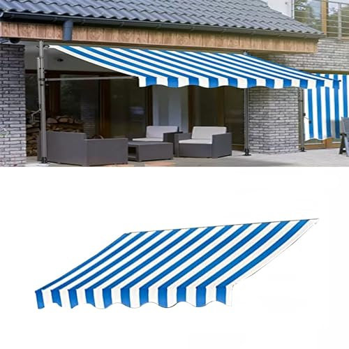 LYUCAYHQ Klemmmarkise Ersatzstoff, UV-beständig, Wasserdicht, 180 g/m², 100% Polyester, Baldachinstoff, Sonnenschutz, Unterstand, Obere Abdeckung (Color : Blue+White, Size : 335cm/131.9in)