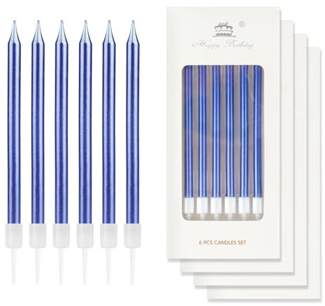 Royal Blue Birthday Candles - 24 Pcs, Colorful Party Candles for Girls & Boys, Long Thin Cake Toppers for Decorations & Anniversary