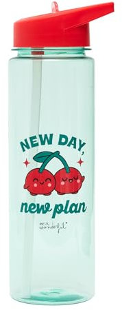 Mr. Wonderful - Botella Cerezas - New day, new plan - Botella de Tritán libre de BPA - Botella con Cierre Hermético y muy Ligera - Capacidad 600 ml