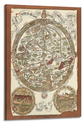 FYRNQ Mittelalterliches Weltkarten-Poster, Wandkunstdruck, Retro, ästhetische Raumdekoration, Gemälde, Leinwand, Heim- und Bürodekoration, 20 x 30 cm, Rahmenstil