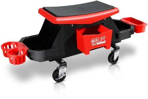 CCLIFE Werkstatthocker Rollhocker Werkstatt Rollsitz, 970 x 310 x 350 mm, 180 kg, mit Aufbewahrungsbox und Paletten, mobil, Räder feststellbar