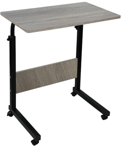 simpa Height Adjustable Mobile Laptop Table Workstation with Metal Frame & Rolling Castors - Oak Grey