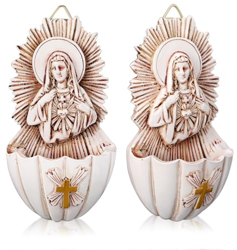 Luxshiny Holy Water Basin Decoration - 2Pcs Resin Catholic Holy Water Fonts for Home Wall Decor Ideal for First Communion Confirmation